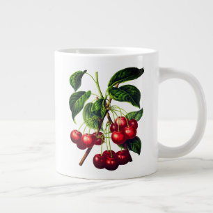 Caneca De Café Grande Impressão de Cerejas Botânicas Vintage
