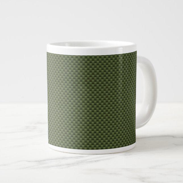 Caneca De Café Grande Impressão de fibra de carbono verde do exército (Frente Esquerda)