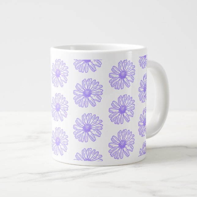 Caneca De Café Grande Impressão de Flor de Daisy Purple Pastel, Hippie F (Frente Esquerda)