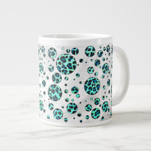 Caneca De Café Grande Impressão de Leopard Black and Teal