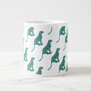 Caneca De Café Grande Impressão de Leopard Black and Teal