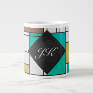 Caneca De Café Grande Impressão de Teal Amarelo Mondrian