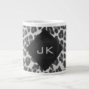 Caneca De Café Grande Impressão Leopardo Branco e Preto do Monograma