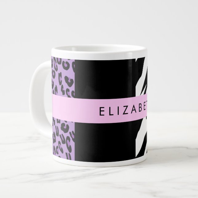 Caneca De Café Grande Impressão Leopardo, Impressão Zebra, Roxo, Seu Nom (Frente Esquerda)