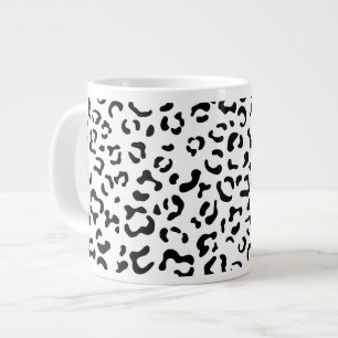Caneca De Café Grande Impressão Leopardo, Manchas Leopardo, Preto E Bran