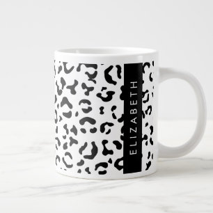 Caneca De Café Grande Impressão Leopardo, Manchas, Preto E Branco, Seu N