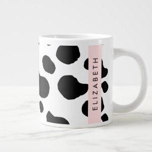Caneca De Café Grande Impressão, Pontos De Vaca, Preto E Branco, Seu Nom