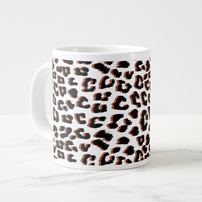 Caneca De Café Grande Impressão Preta Castanho e Leopardo Branco (Frente Esquerda)