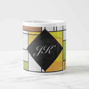 Caneca De Café Grande Impressão Verde Amarelo Mondrian