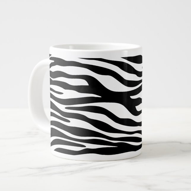 Caneca De Café Grande Impressão Zebra, Banhas Zebra, Preto E Branco (Frente Esquerda)