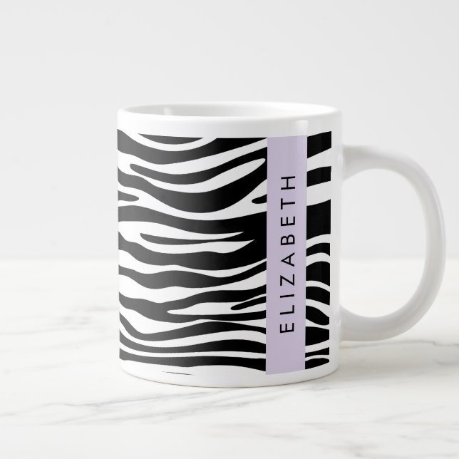Caneca De Café Grande Impressão Zebra, Stripes, Preto E Branco, Seu Nome (Direita)
