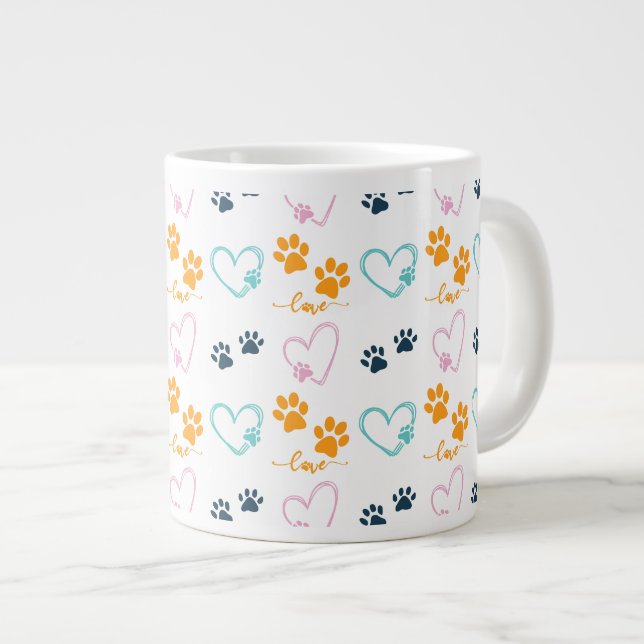 Caneca De Café Grande Impressões de Patinhas Amante de Cachorro Fofo  (Frente Esquerda)