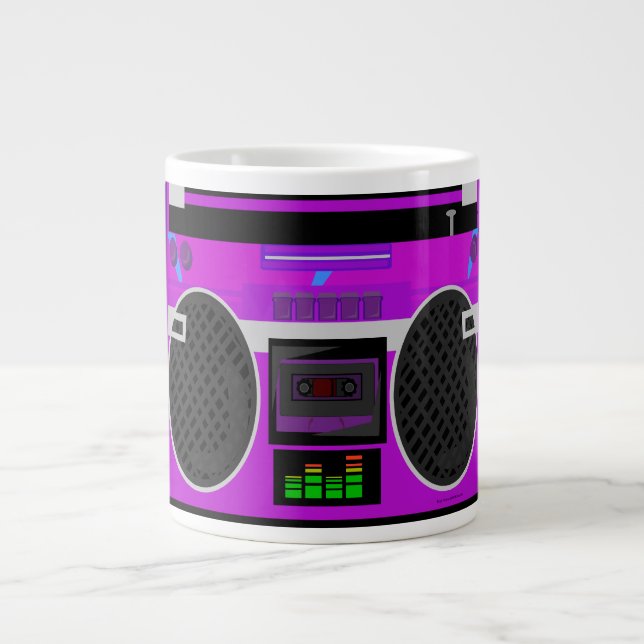 Caneca De Café Grande Incrível Boombox Roxo Retrô (Frente)