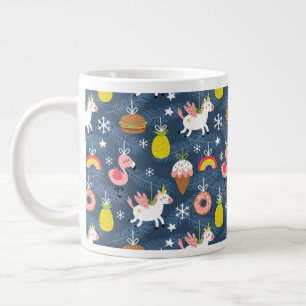 Caneca De Café Grande Incrível padrão de natal Unicórnios e Flamingos