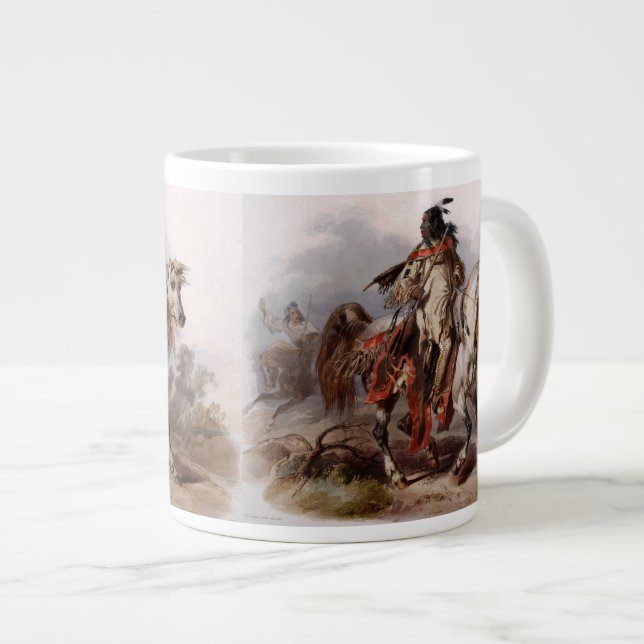Caneca De Café Grande Índio negro no cavalo árabe sendo perseguido (Frente Esquerda)