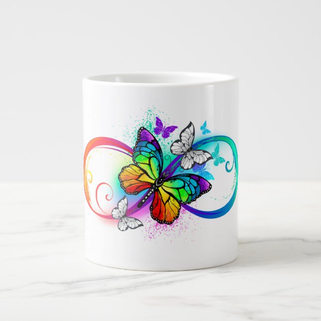 Caneca De Café Grande Infinidade brilhante com borboleta arco-íris (Frente)