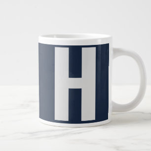 Caneca De Café Grande Inicial de Monograma SuperDimensionada em Azul Esc