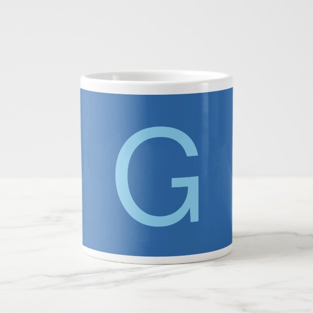 Caneca De Café Grande Initial Letter Monogram Steel Blue Custom Plain (Frente)
