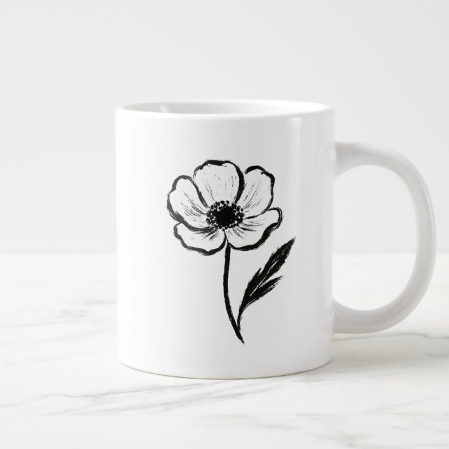 Caneca De Café Grande Ink Anemone Minimalist Flower Brushstroke Art on  (Direita)