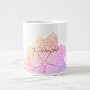 Caneca De Café Grande Inspirador "Você é linda" Floral do Pôr do Sol