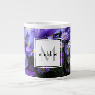 Caneca De Café Grande Iris púrpura, floral personalizada, acrescentar n