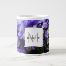 Caneca De Café Grande Iris púrpura, floral personalizada, acrescentar no