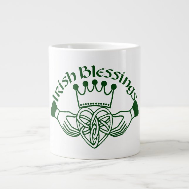 Caneca De Café Grande Irlandês Claddagh Ring Celtic Heart Benessings (Frente)