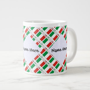Caneca De Café Grande Itália e Bandeira Italiana Ladrilhada com Seu Nome