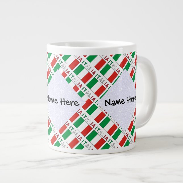Caneca De Café Grande Italia e Bandiera Italiana Com Seu Nome (Frente Esquerda)