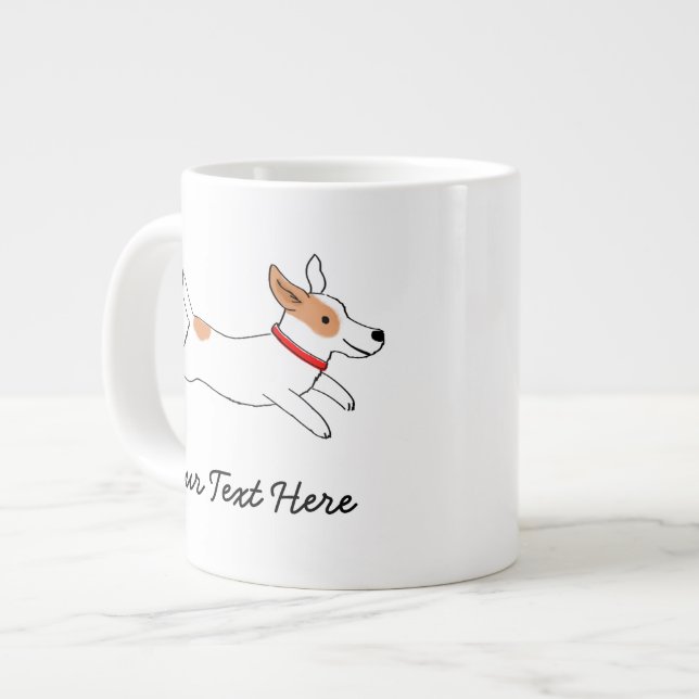 Caneca De Café Grande Jack Russell Terrier Cão de Cartoon com Texto Pers (Frente Esquerda)