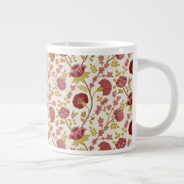Caneca De Café Grande Jacobean Floral Reds Pinks Dourado Cream (Direita)