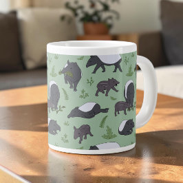 Caneca De Café Grande Jantar da Família de Tapires no Verde