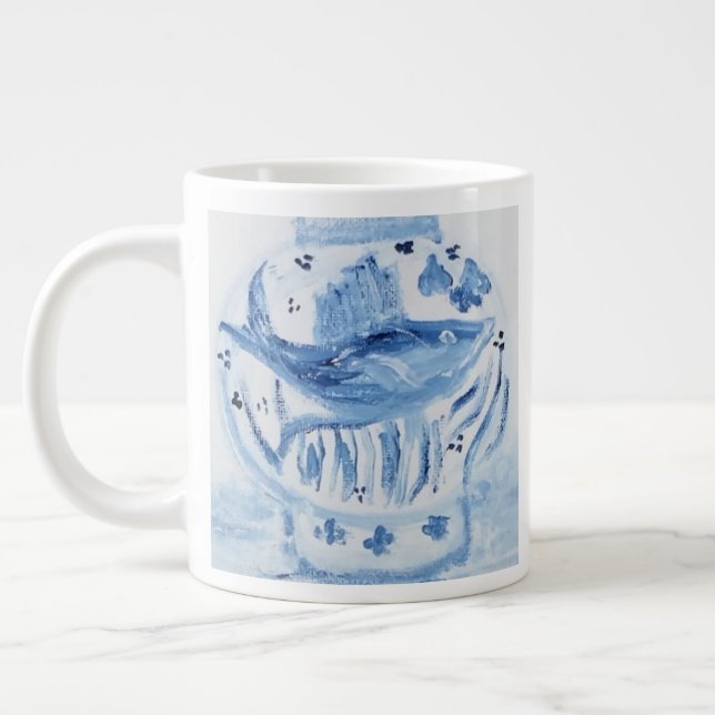 Caneca De Café Grande Jar Mug Azul e Branco Grande (Esquerda)