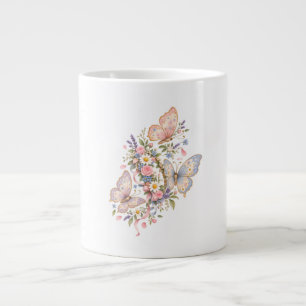 Caneca De Café Grande Jardim de Aniversário Borboleta Pastel