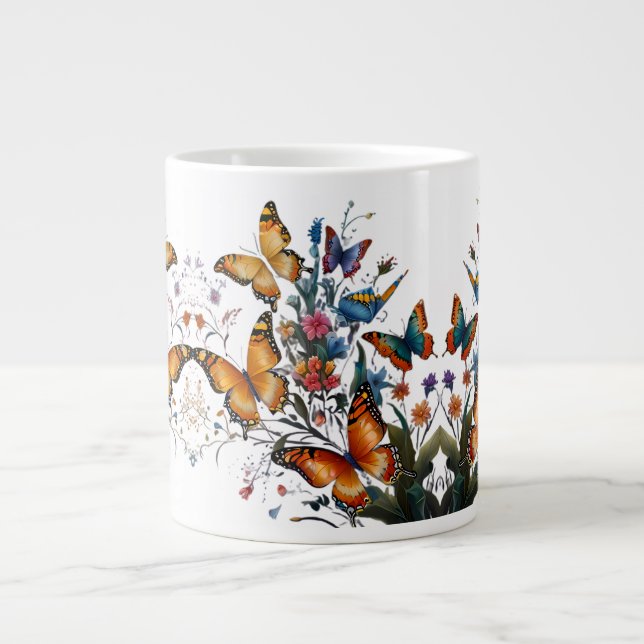 Caneca De Café Grande Jardim de Borboleta Branca (Frente)