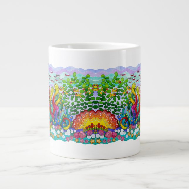 Caneca De Café Grande Jardim de Peixes Espelhado (Frente)