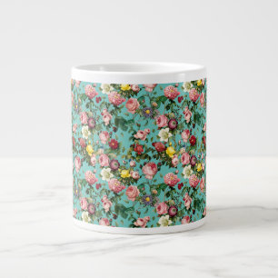Caneca De Café Grande Jardim de rosa de Vintage em segundo plano