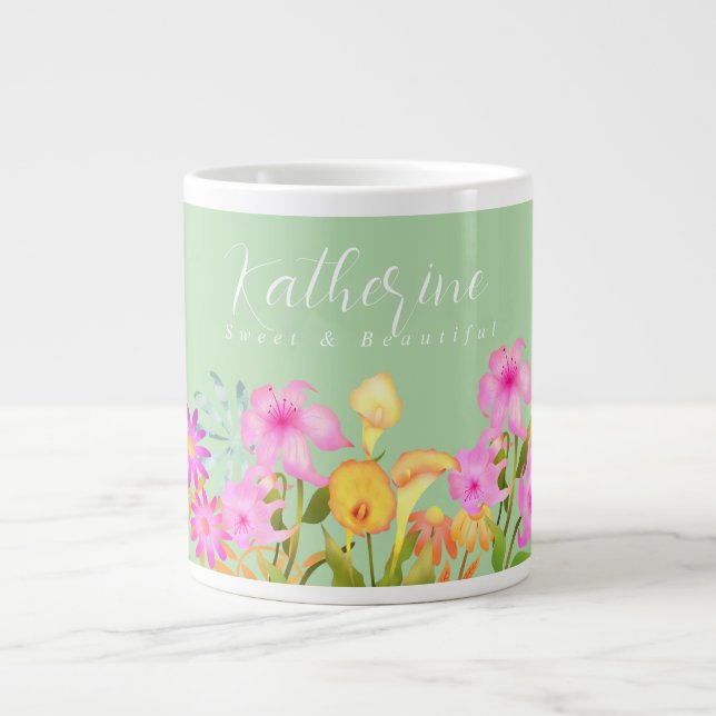 Caneca De Café Grande Jardim Floral Pale Green (Frente)
