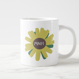 Caneca De Café Grande Jardim Simples de Girassóis Planta Monograma