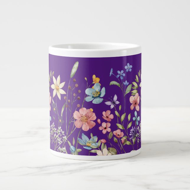 Caneca De Café Grande Jardim Vibrante de Flores Silvestres  (Frente)