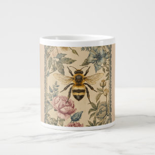 Caneca De Café Grande Jardim Vintage, Abelha e Flores, Abelha Melífera,