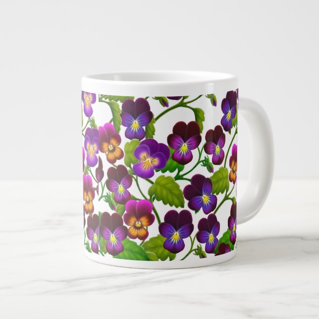 Caneca De Café Grande Jardins Pansos Púrpura Jumbo Mug (Frente Esquerda)