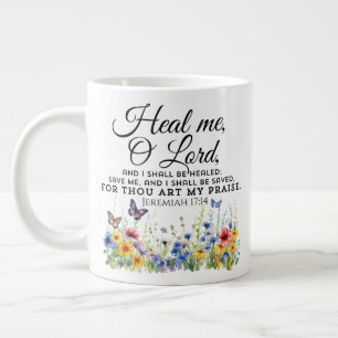 Caneca De Café Grande Jeremiah 17:14 Bíblia de cura Verse Flores Selvage