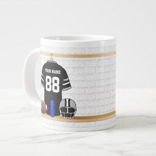 Caneca De Café Grande Jersey Personalizada de Cinzas Negra e Prata