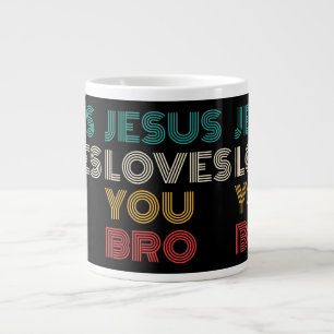 Caneca De Café Grande Jesus Te Ama Irmão, Faith Cristã Engraçado Retro