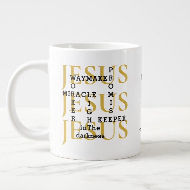 Caneca De Café Grande Jesus Waymaker Monograma Christian Coffee Mug (Esquerda)