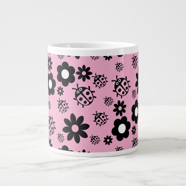 Caneca De Café Grande Joaninhas Cor-de-Rosa Fofas para Crianças (Frente)