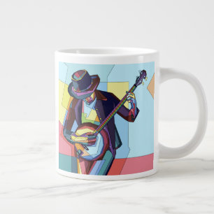Caneca De Café Grande Jogador de Banjo Estilizado, músico