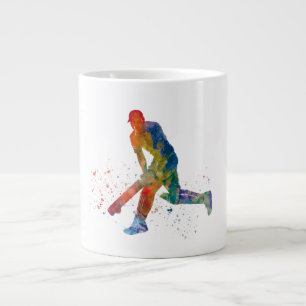 Caneca De Café Grande Jogador de críquete na aquarela