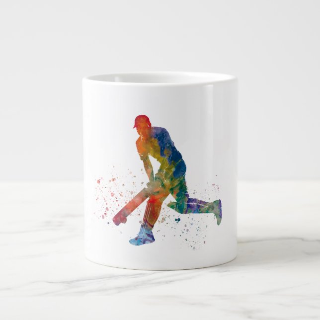 Caneca De Café Grande Jogador de críquete na aquarela (Frente)